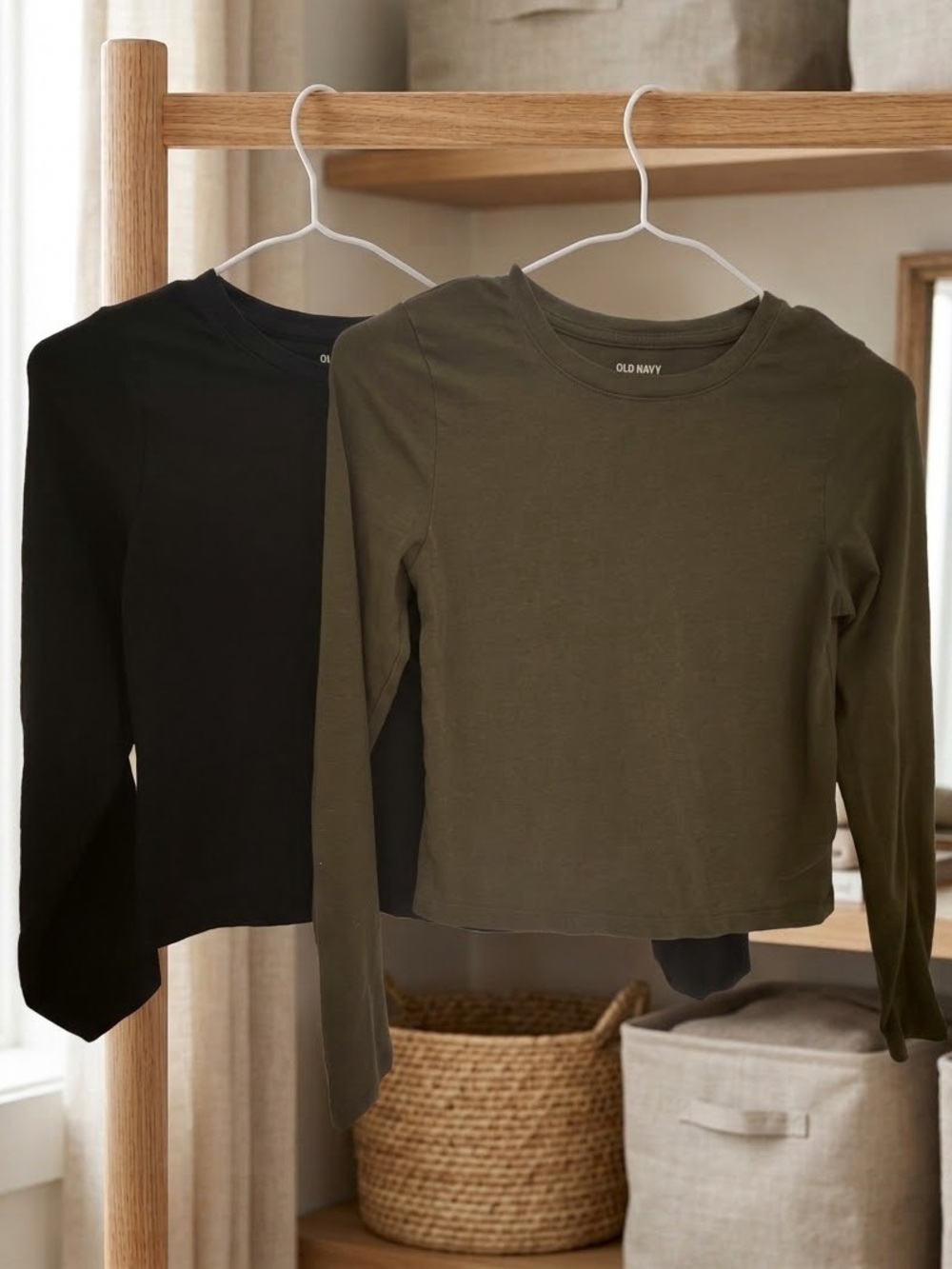 Two Pack Old Navy Long-Sleeve Cropped Crew Neck Top